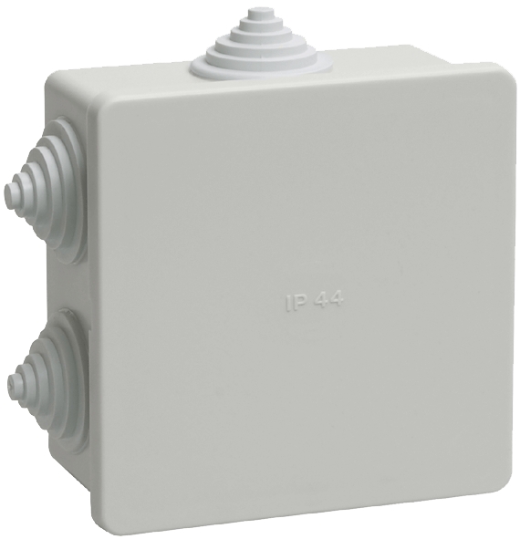 Коробка КМ41235 распаячная для о/п 85х85х40мм IP44 (RAL7035, 6 гермовводов)