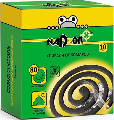 Спирали от комаров малодымные, без запаха NADZOR, уп