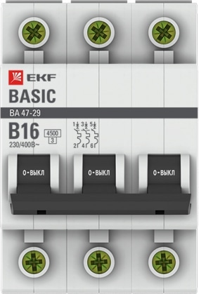 Автомат ВА 47-29 3P 16А (B) 4,5кА 400В Basic