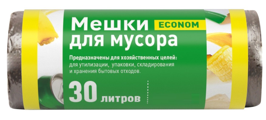 Мешок для мусора ПНД Эконом, 30л, 20 шт, в рулоне, черные MUS3020