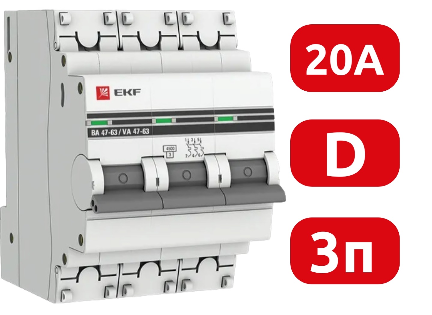 Автоматический выключатель ВА 47-63 D20/3 4.5кА Proxima EKF