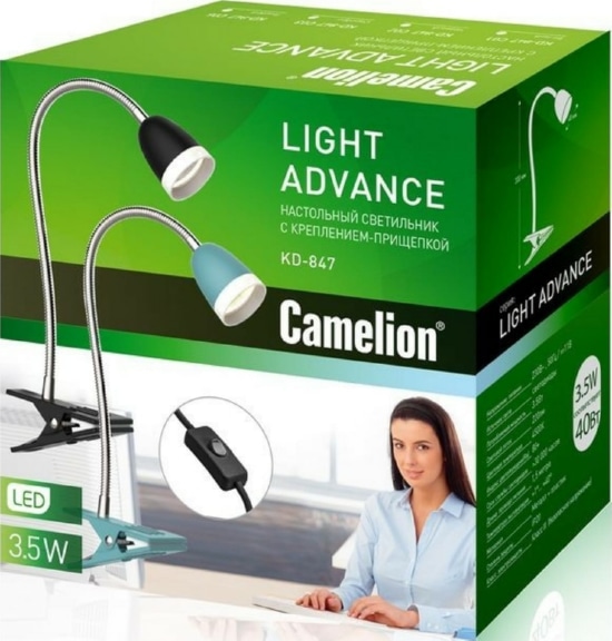 Светильник настольный Camelion KD-847  C01 белый LED (Свет-ник наст на прищепке, 3.5 Вт,230В, 220 лм