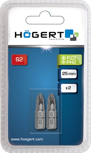 Биты PZ2+PH2, 25 мм, 2 шт. HOEGERT