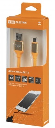 Дата-кабель, ДК 13, USB - micro USB, 1 м, силиконовая оплетка, оранжевый, TDM