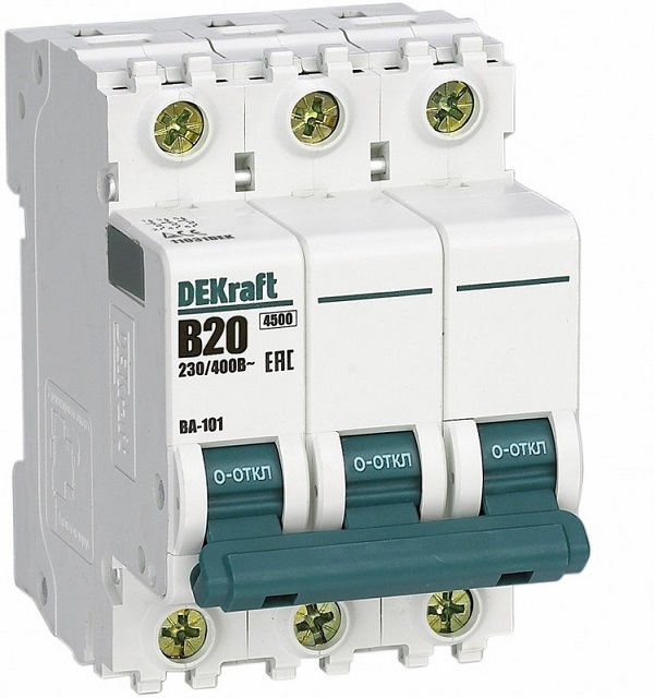 Автоматический выключатель ВА-101 B20/3 4.5кА Dekraft