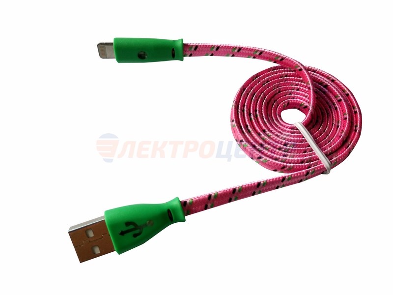 USB кабель светящиеся разъемы 8pin шнур шелк 1М розовый REXANT