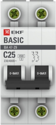 Автомат ВА 47-29 2P 25А (C) 4,5кА 400В Basic