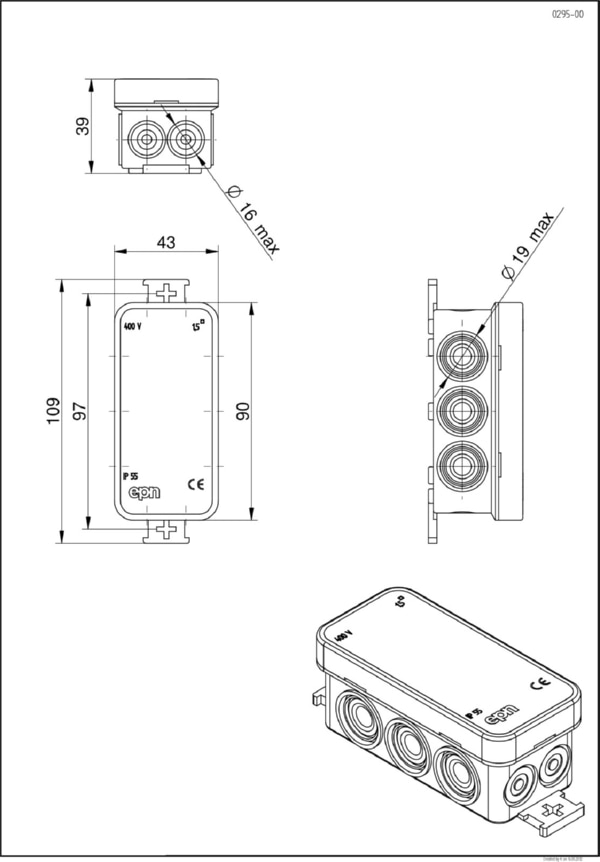 Коробка распред. E10 45*90 IP55 (уп. - 8шт.)