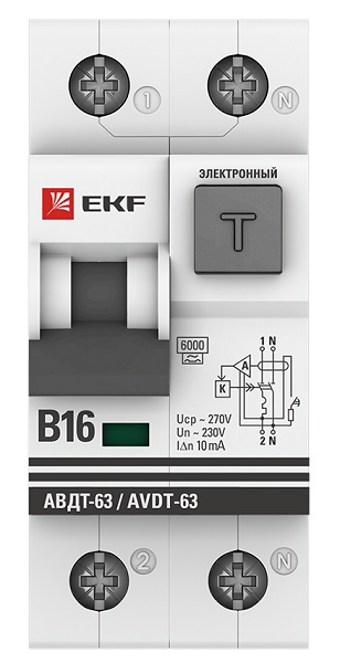 АВДТ-63 B16/1+N 10мА, тип АС, 6кА PROXIMA EKF