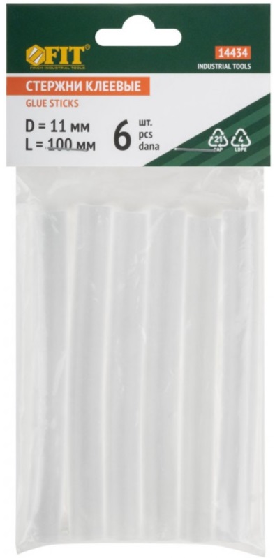 Стержни клеевые кристально прозрачные 11х100 мм, 6 шт., ком