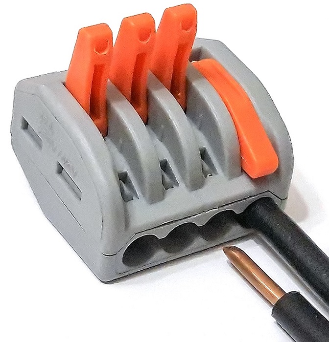 Клемма рычажковая 4 отверстия 0,08-2,5 (уп. 15шт) СМК222-414 серая DORI, уп