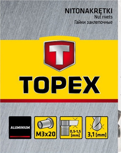 Заклепки с резьбой M3, алюминиевые, 20 шт. TOPEX