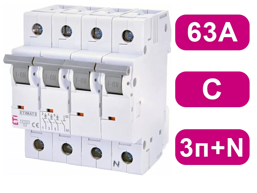 Автоматический выключатель ETIMAT6 C63/3N 6кA ETI