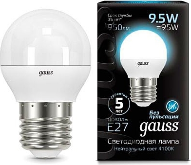 Лампа LED G45 E27 4100K 9.5Вт 950Лм Gauss