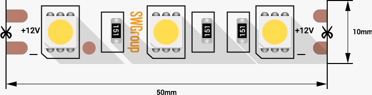 Лента LED 5050 4000K 14,4Вт/м 60LED/м 750Лм/м 12В IP66 5м SWG