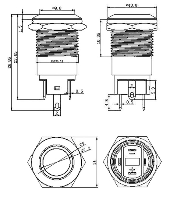 Кнопка антивандал. ф12 Фикс (2с) ON-OFF Rexant (акц.) Rexant