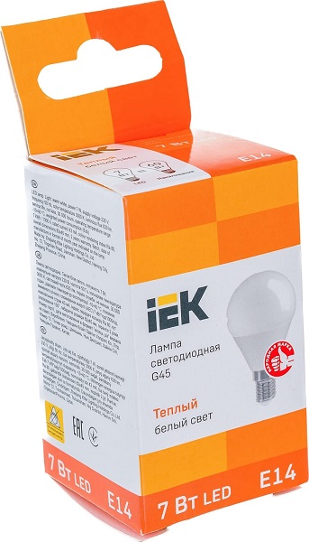 Лампа LED G45 E14 3000К 7Вт 630Lm IEK