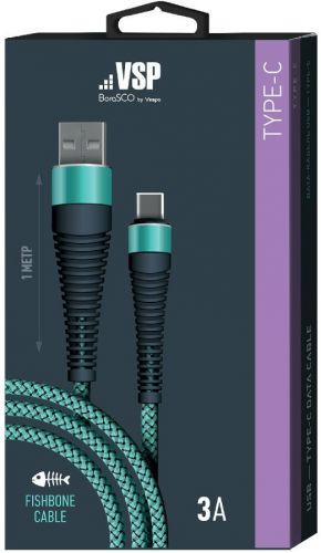 Дата-кабель Fishbone USB-Type-C; 3А;1м; тиффани  Borasco