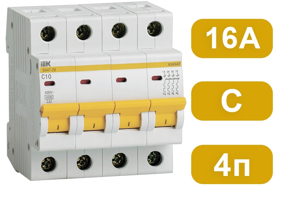 Автоматический выключатель ВА47-29 C16/4 4,5кА IEK