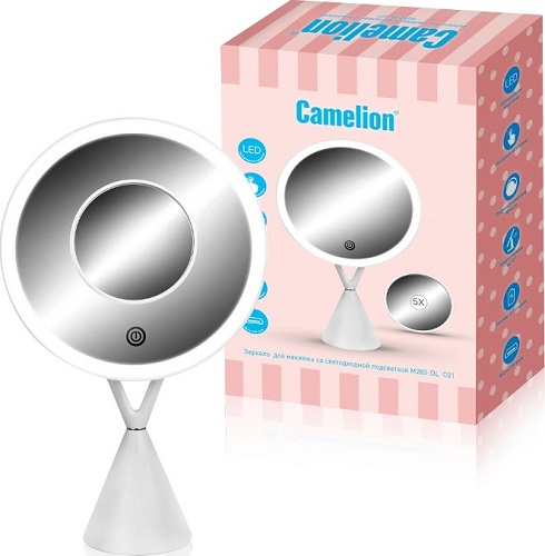 Cветильник-зеркало Camelion M282-DL C01 бел.(Зеркало с LED подсветк.,1x/ съёмн.5x- увелич.,дневн.све