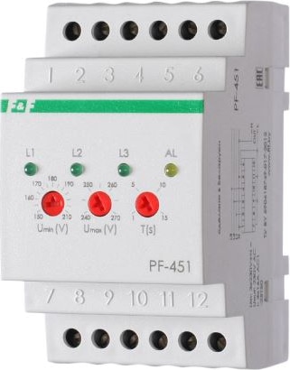 Переключатель фаз автоматический PF-451 (3ф, 16А, регулир пороги перекл. низ 150-210В) F&F