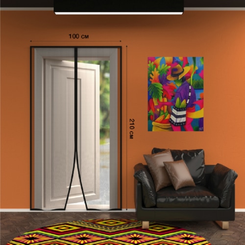 Дверная противомоскитная сетка черная (магниты пришиты по всей длине сетки!) REXANT