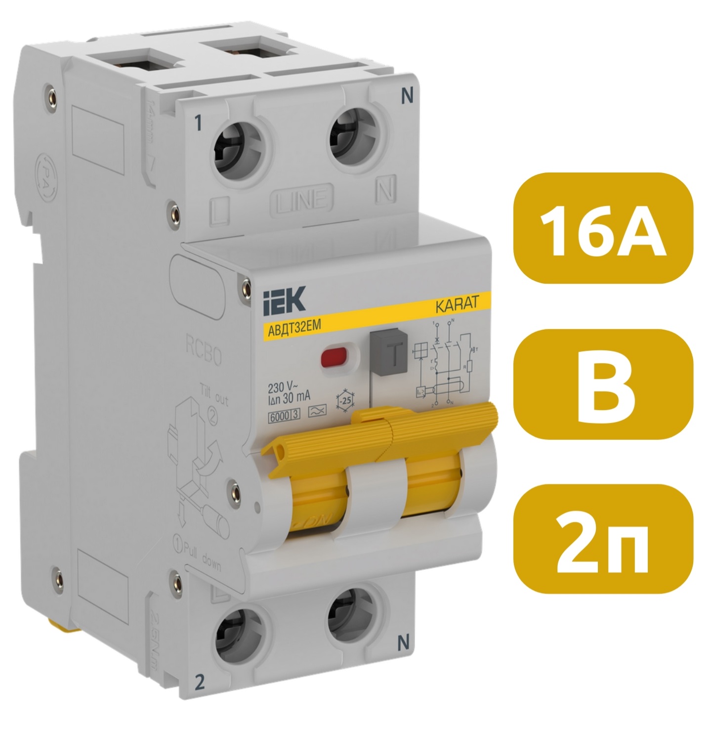 АВДТ32EM B16/2/30mA, тип А, 6kA IEK