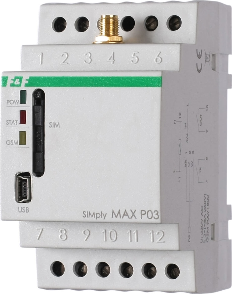 Реле дистанционного управления 230v 8A (GSM) (SIMplyMAX-P03)