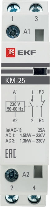 Контактор КМ 25А 230В NО+NC (1 мод.) EKF