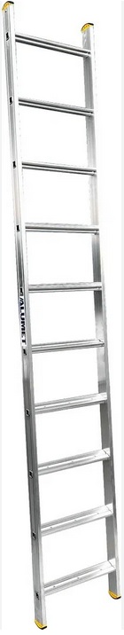 Лестница алюминиевая односекционная 1*10 шировакая супень (высота 2,81м, вес 6,2кг) (HK1 5110) ALUME