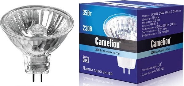 Лампа галоген.с защ.стекл, MR16 35W GU5.3, 12V Camelion