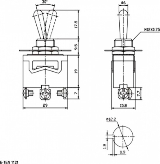 Тумблер 250V 15А (3c) ON-OFF-ON Rexant