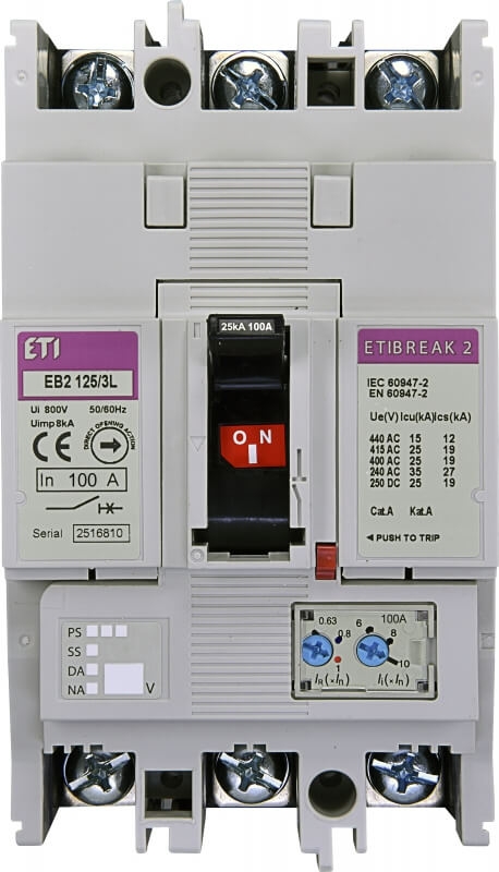 Автоматический выключатель EB2 125/3L 100А 3р (25кА) ETI