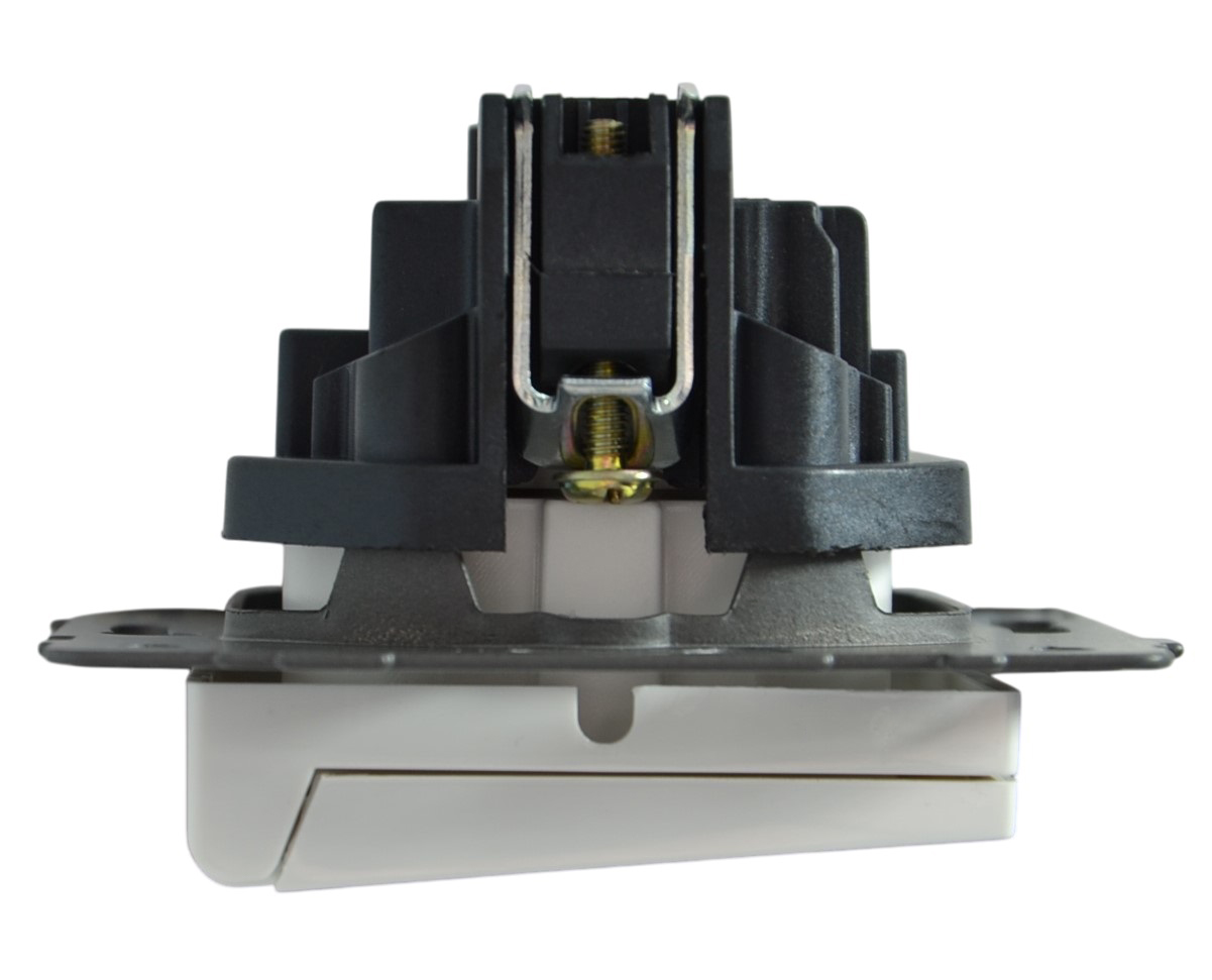 Розетка 1-я с крышкой с/з с шторками белая A-023W "Aura" AWSproducts