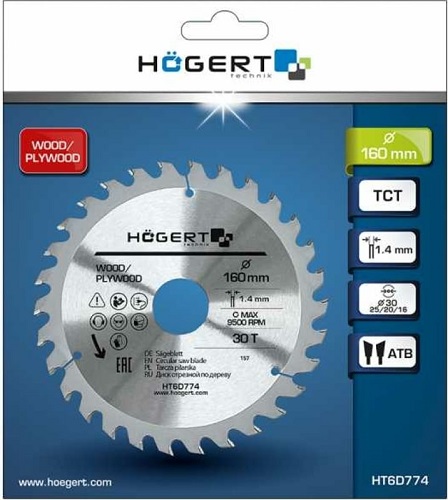 Диск пильный 160*30*30T Mn65 HOEGERT