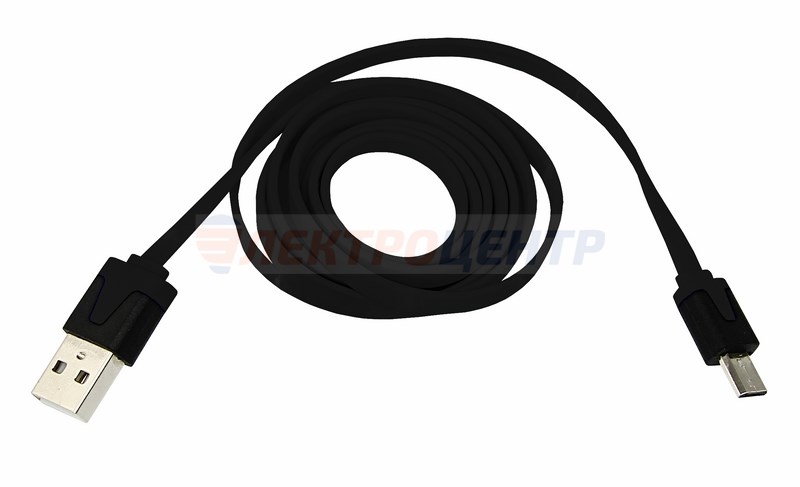 USB кабель универсальный microUSB шнур плоский 1М черный