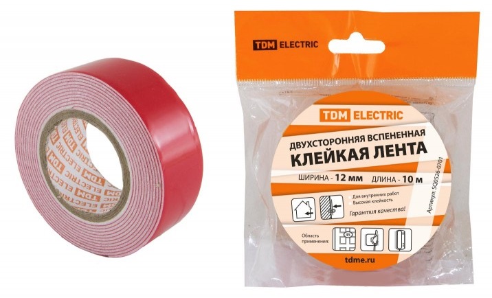 Двухсторонняя вспененная клейкая лента ширина 12 мм длина 10 м TDM