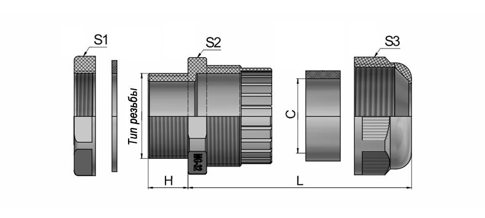 Кабельный ввод PG36 (22-32 мм) серый пластик IP68 (Гофроматик)