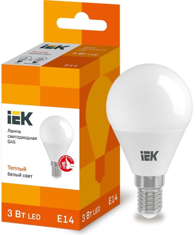 Лампа LED G45 E14 3000К 3Вт 270Lm IEK