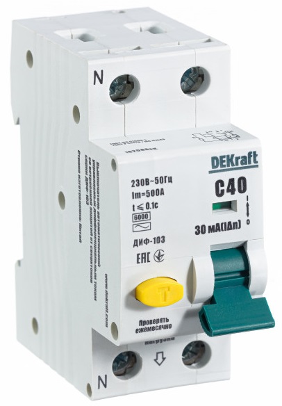 Дифференциальный автомат (АВДТ) 1Р+N 40А 30мА тип AC х-ка С ДИФ-103 6кА