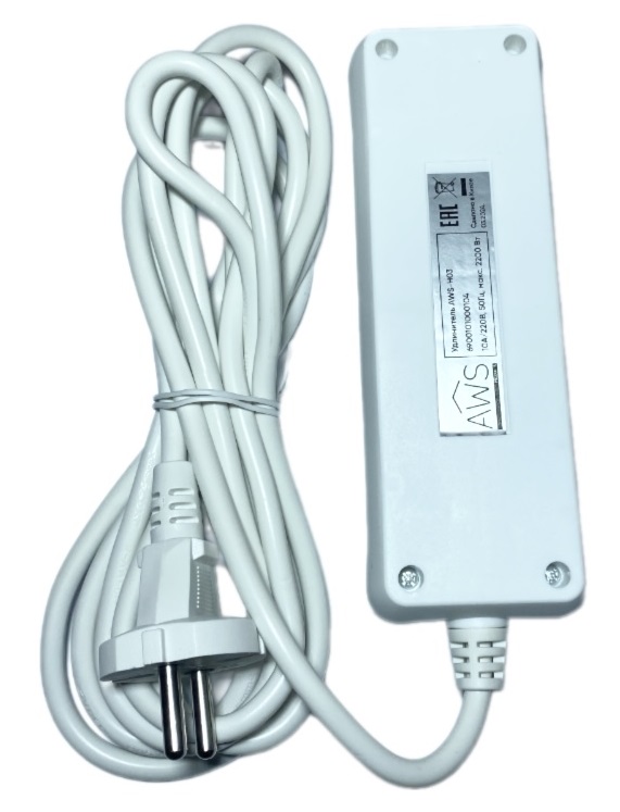 Удлинитель AWS-H03-1,5 3 гнезда б/з, 1.5м, 2x0,75mm2, 220V