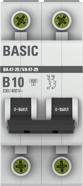 Автомат ВА 47-29 2P 10А (B) 4,5кА 230В Basic