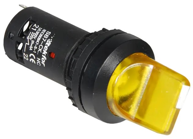Переключатель, 2 положения с фиксацией, с подсветкой, LED, NO+NC, 24V, желтый(SB7-CK2565-24V)