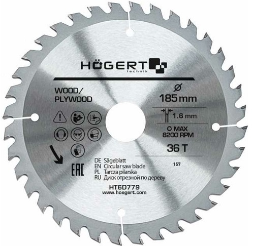 Диск пильный 185*30*36T Mn65 HOEGERT