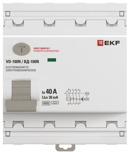 Выключатель дифференциального тока ВД-100N 4P 40А 30мА тип A эл-мех 6кА PROXIMA EKF