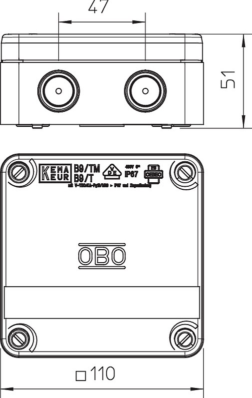 Коробка распред. о/п 110х110х50 IP67 СЕРАЯ B9/T OBO Bettermann (5)