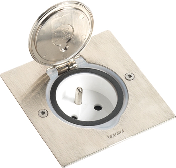 Коробка напольная квадратная IP44 с откидной крышкой 2мод. нерж. сталь