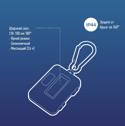 Фонарь брелок КОСМОС (KOC204B) походный кемпинг/2ВтCOBLED/3xAAA/корпус ABS-пластик/карабин
