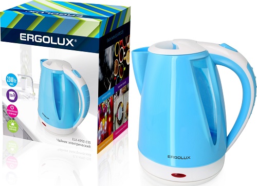 Чайник электрический голубо-белый 1.8л., 1500-2300Вт ERGOLUX ELX-KP02-C35