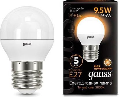 Лампа LED G45 E27 3000K 9.5Вт 890Лм Gauss